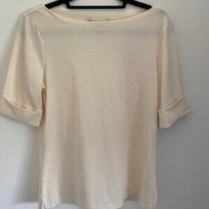Lauren Ralph Lauren Cream Stretch Cotton Boat Neck Tee_SZ L/G_NWOT
